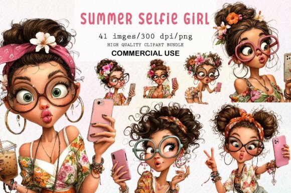 Download Quirky Woman Summer Selfie Clipart PNG - Summer Collection