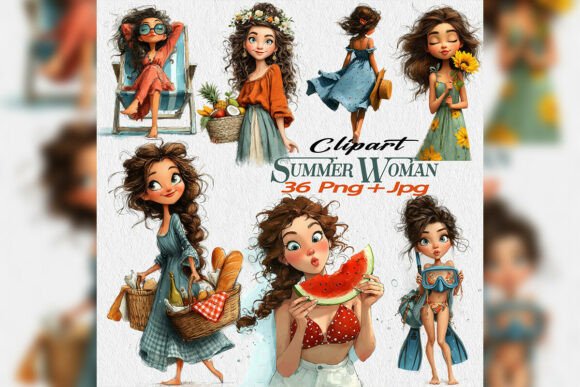 Download Whimsical Summer Woman Beach Clipart - Summer Collection
