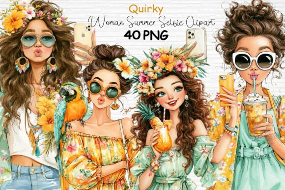 Download Quirky Woman Summer Selfie Clipart PNG - Summer Collection