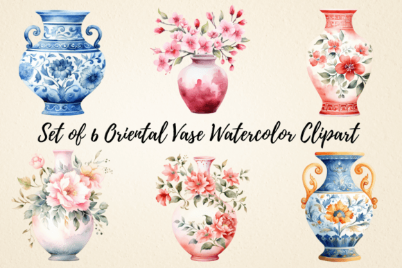 Download Oriental Vase Watercolor Clipart - Oriental Collection